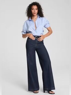 SPANX Wide Leg Jeans High Rise Raw Indigo